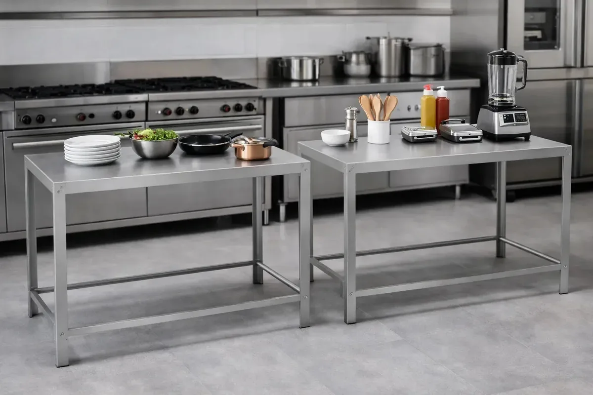 Mesa Inox P/ Cubas Gastronômicas Bancada Cozinha Industrial Cinza