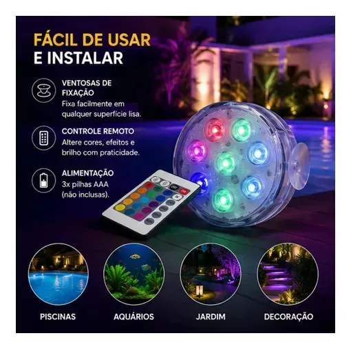 Luz LED Submersível Commlite RGB com Ventosas para Piscina e Aquário