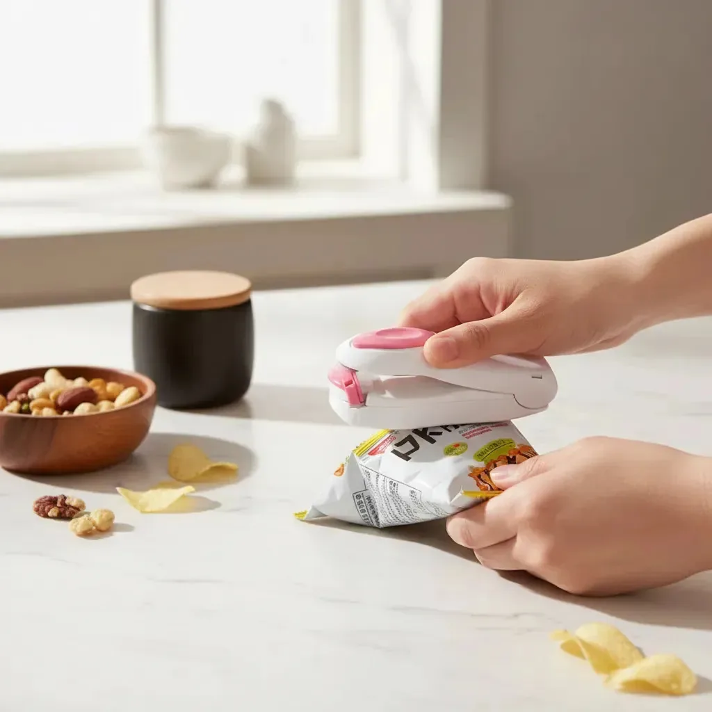Mini Seladora Plástico Portátil Manual Lacra Embalagens