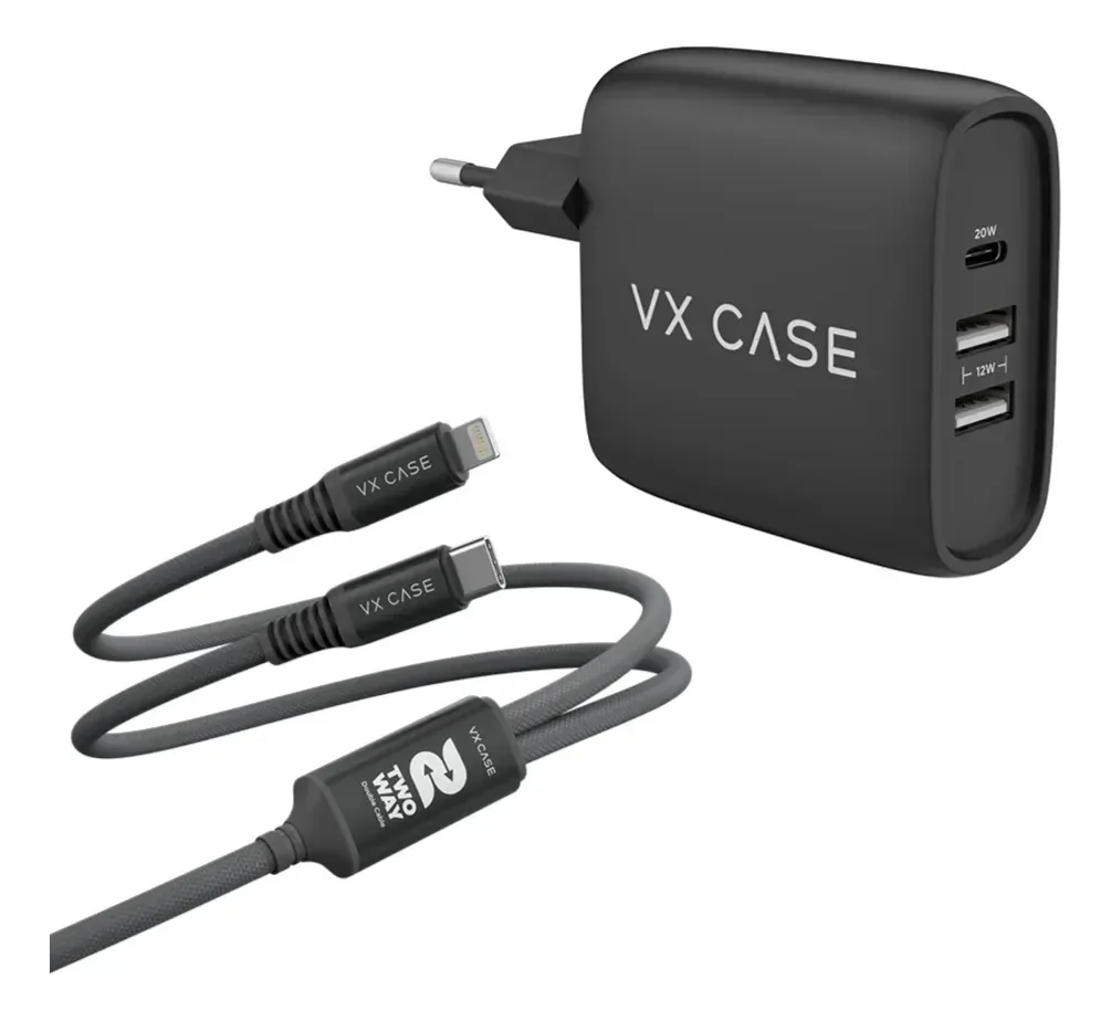 Kit Vx Case Carregador Turbo 32w + Cabo 2 Em 1 Preto