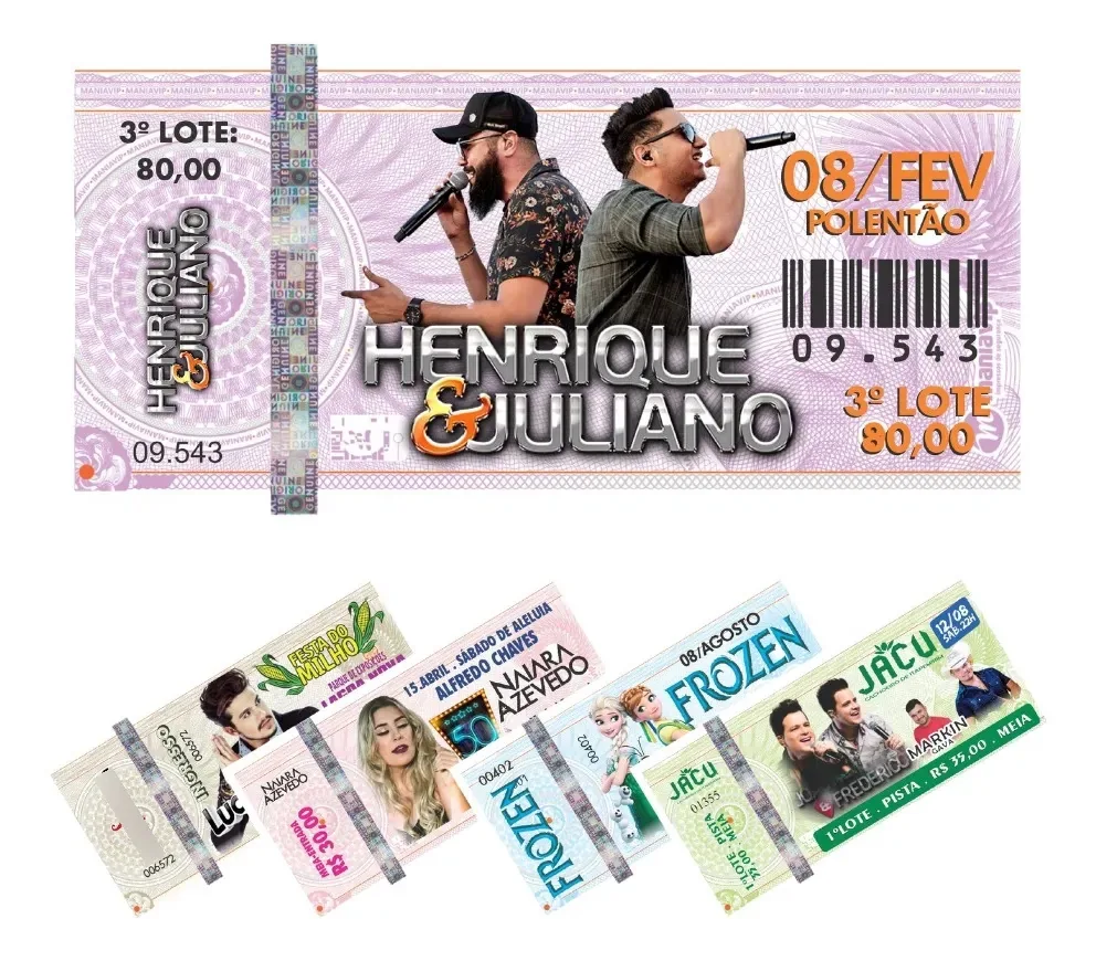 2000 Ingressos Papel Moeda - 10x5cm - Shows - Eventos