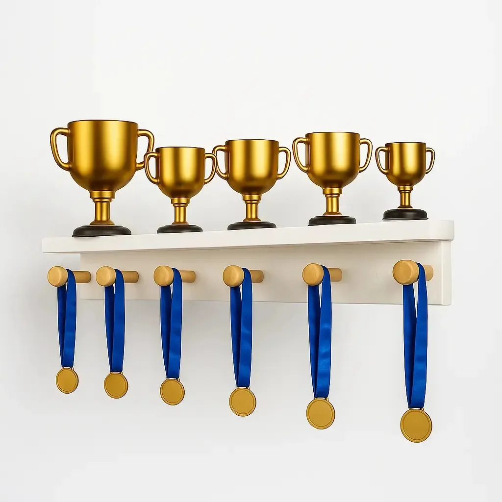 Porta Medalhas 2x1 Com Prateleira Porta Troféu Corrida Boxe Branco