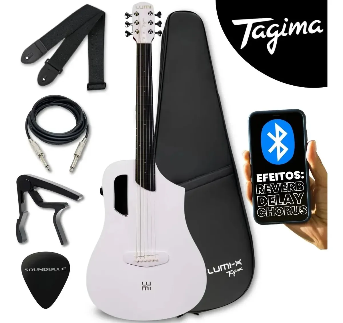 Violão Eletroacústico Tagima LUMI-X Bluetooth, com Efeitos e Afinação Digital, Branco