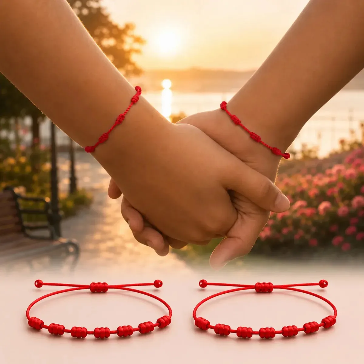 2 Pulseiras 7 Nós Vermelha Amuleto Sorte Proteção Fé Espiritualidade Bloqueio De Energias Negativas - Fehu