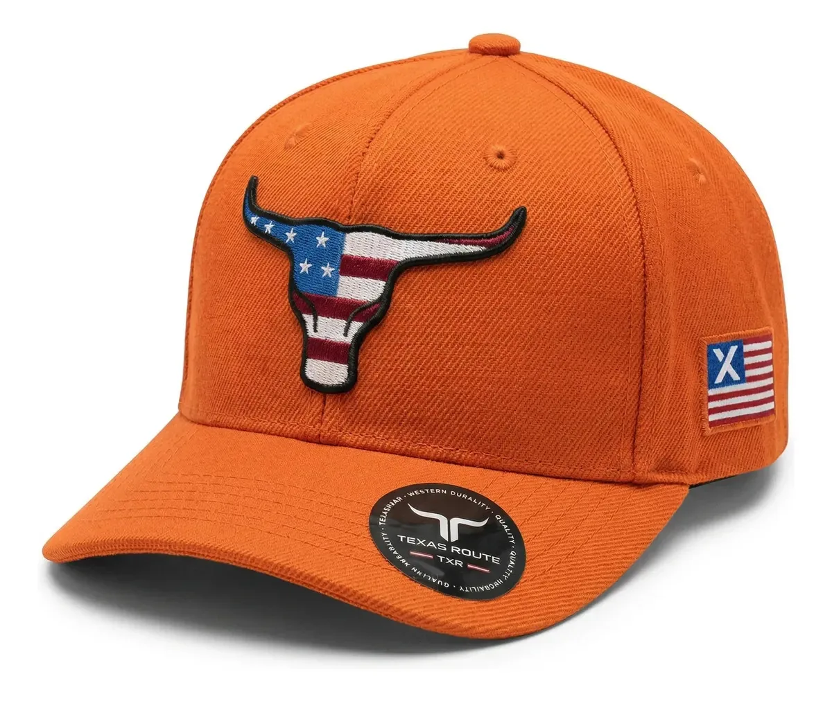 Boné Country Agro Texas Route Aba Curvada Bandeira Ajustável Laranja Un Cowboy