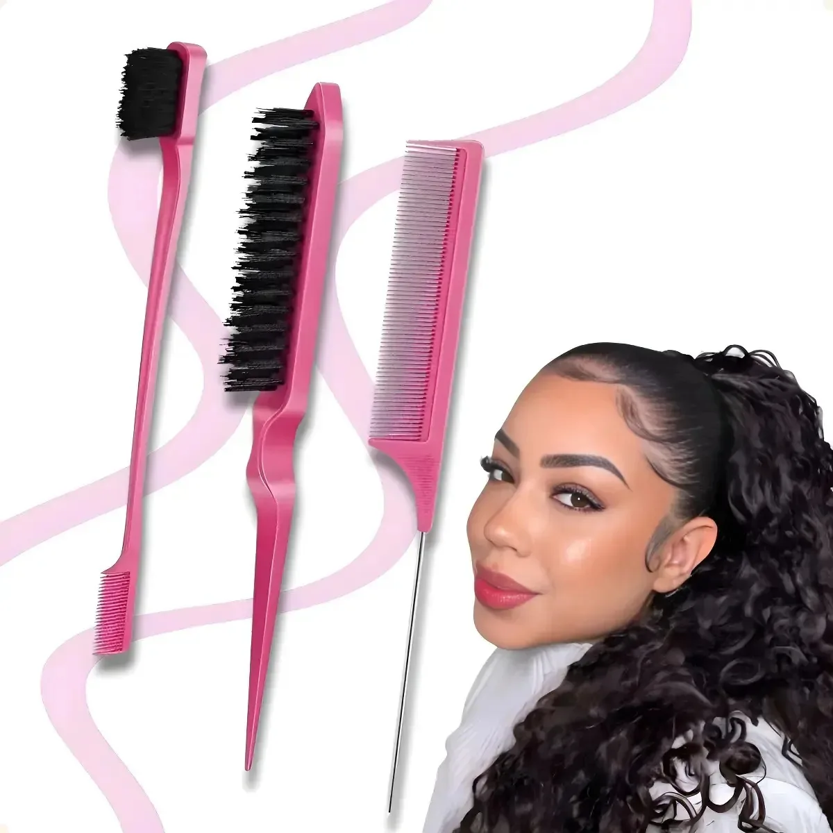 3 Pentes Para Separador Cabelo Hair E Trança Cor Fúcsia