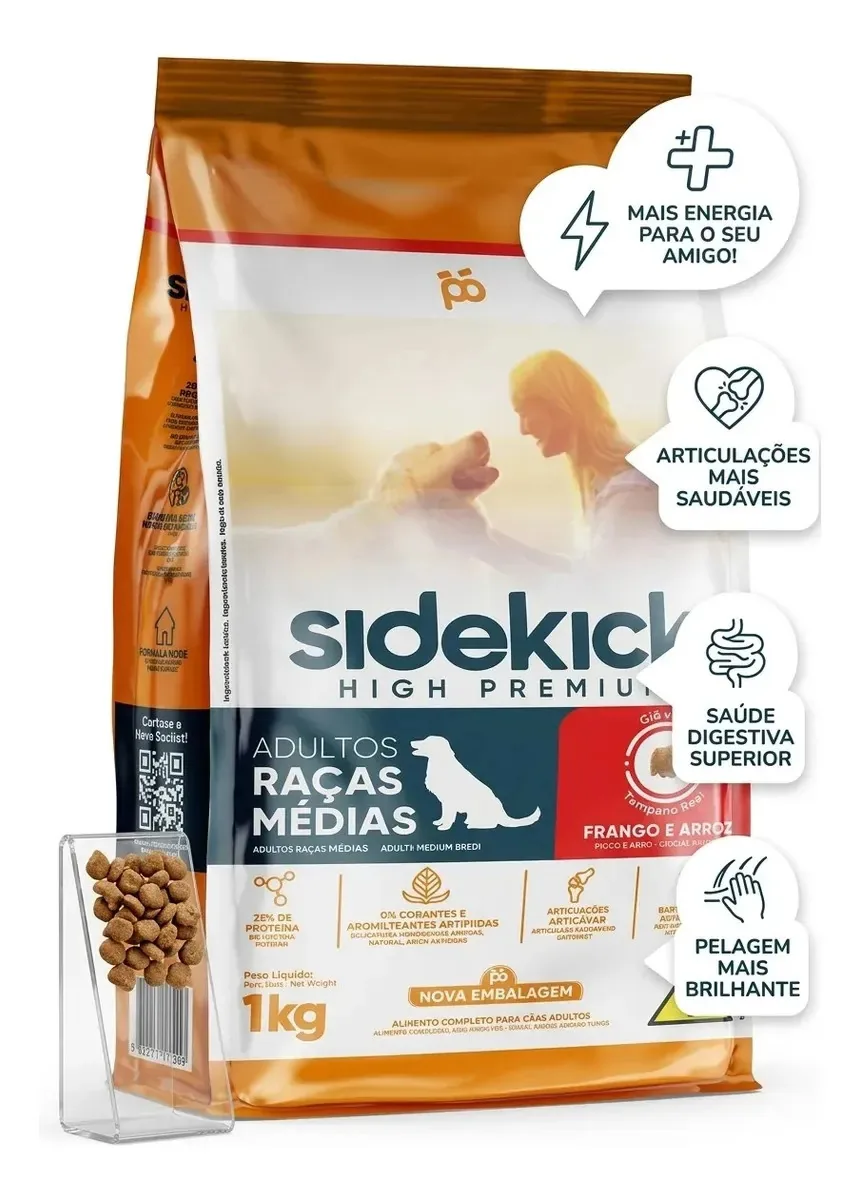 Ração Sidekick High Premium para Cão Adulto de Raça Média com Frango e Arroz 1 kg