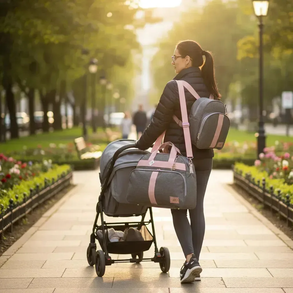 Kit Bolsa Maternidade Com Mochila Menino Menina 4 Peças Cor Cinza com Rosa