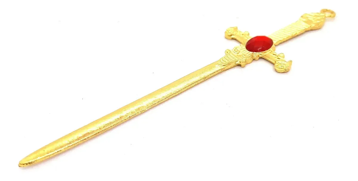 Adaga Decorativa Cigana de Metal Dourado e Vermelho