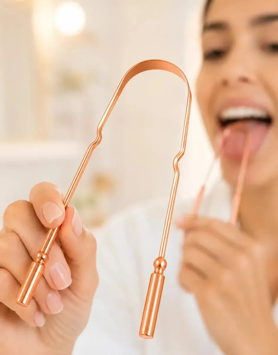 Raspador Limpador De Língua Cobre Reutilizável Higiene Bucal Cobre