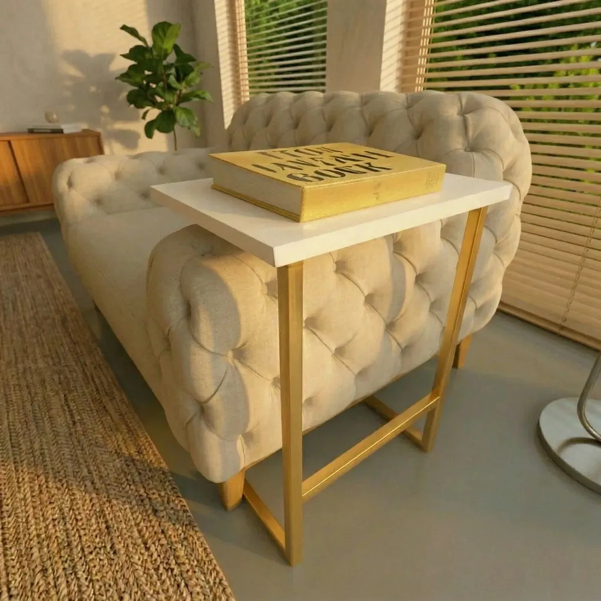 Mesa Apoio De Canto Lateral De Sofá Para Livros E Notebook Cor Branco