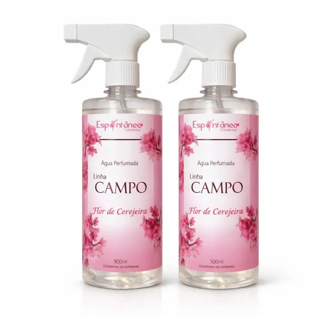 Kit 2 Águas Perfumadas Flor de Cerejeira 500ml Espontânea Spray Aromatizador de Roupas Tecidos Cama Mesa Banho Cheirinho de Amaciante Perfume para Roupa