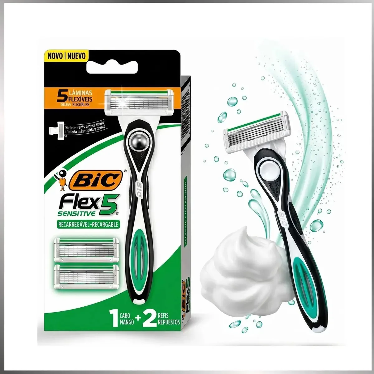 Aparelho Barbear Bic Flex 5 Sensitive 2 Refis Recarregável A