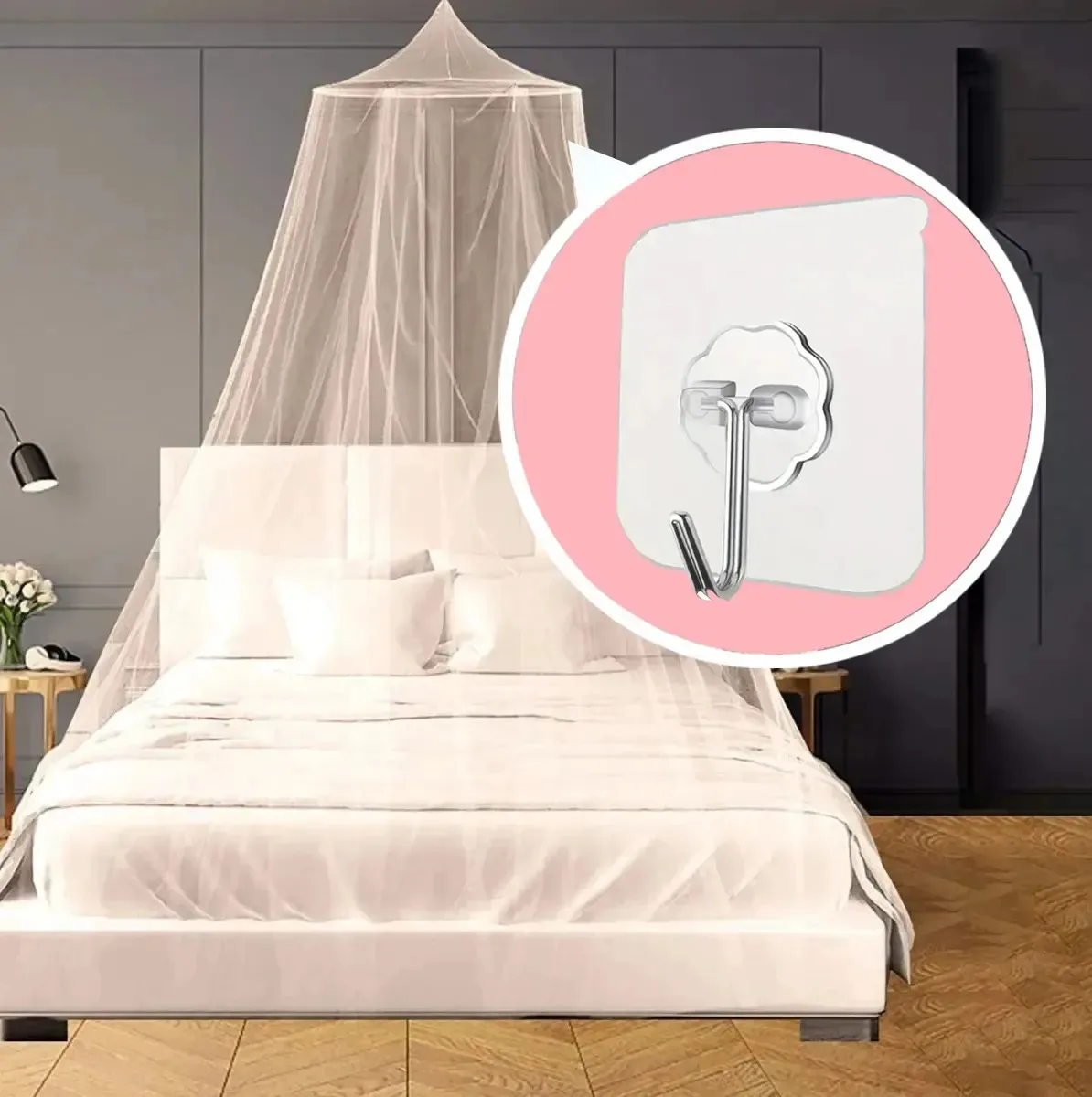 Tela Mosquiteiro De Teto Cama Casal + Gancho Autocolante