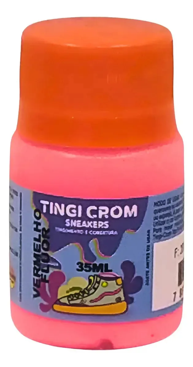 Tinta Para Tenis Sapato Couro Tecido Sneakers 35ml Base Agua Cor vermelho fluorescente