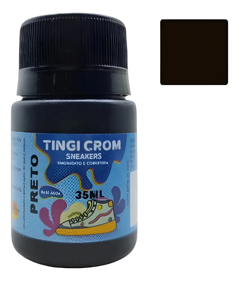 Tinta Para Tenis Sapato Couro Tecido Sneakers 35ml Base Agua Cor Preto