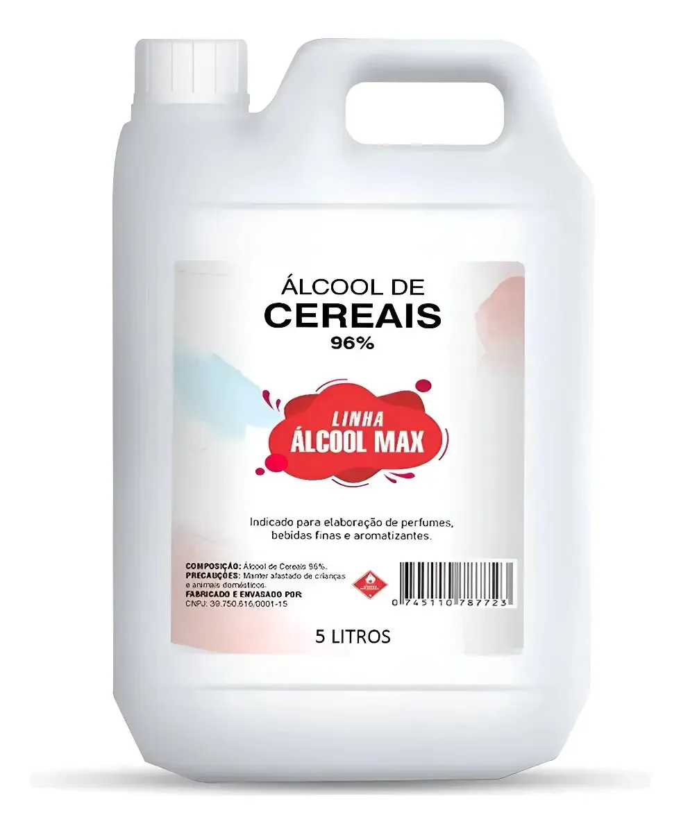 Álcool De Cereais 96% Puro 5 Lt Bebidas Cosméticos Remédios