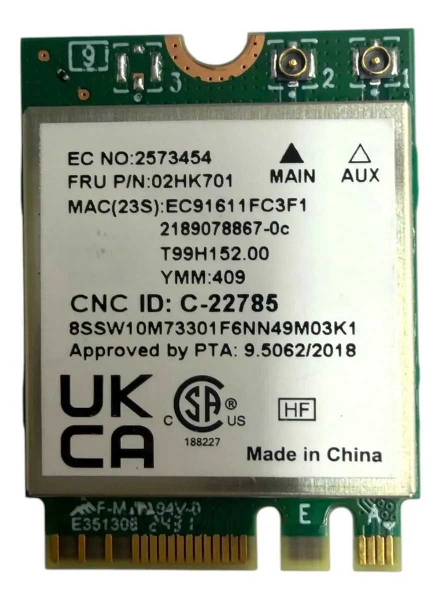 Placa de Rede Realtek Wi-Fi 5 e Bluetooth 5.0 para Notebook