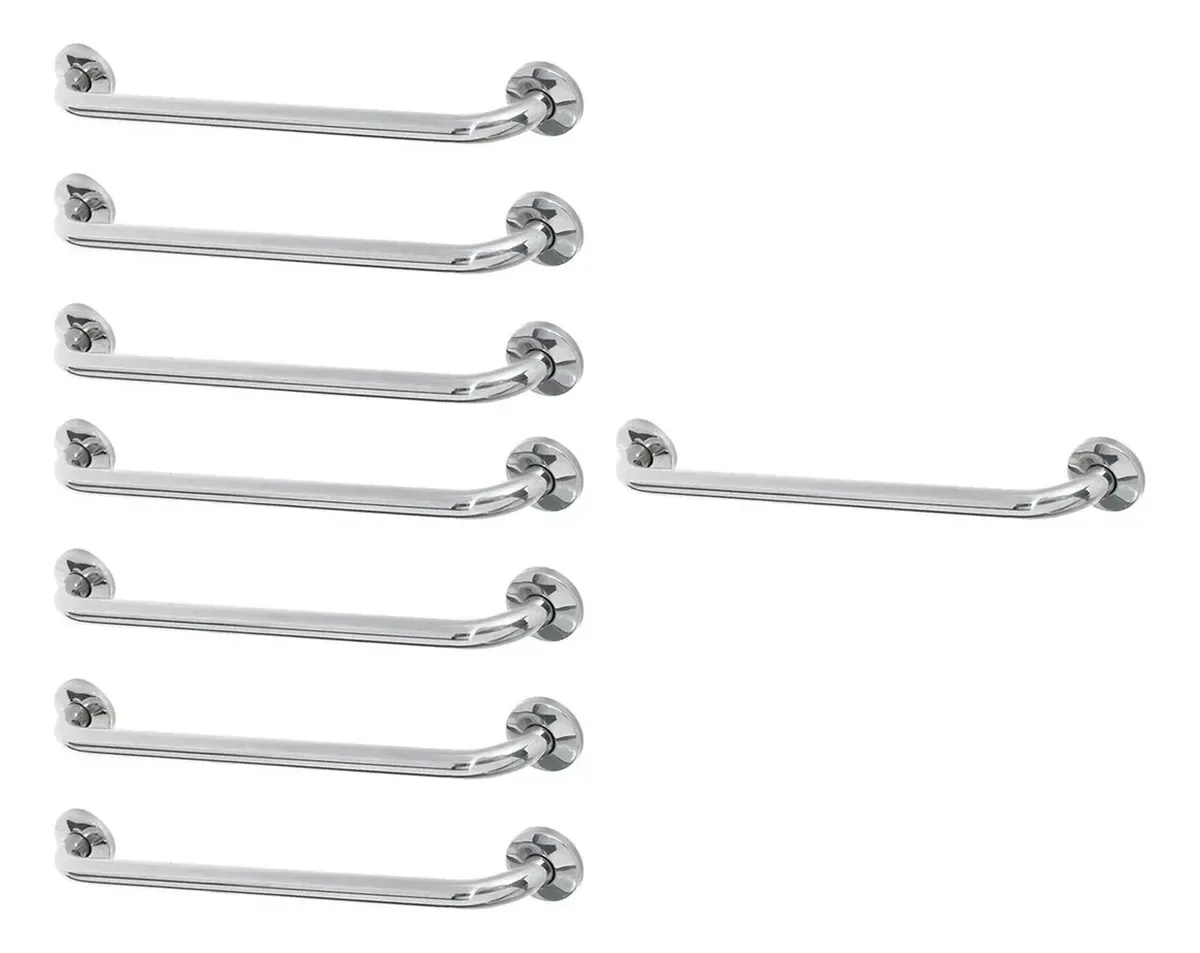 Barra De Apoio 80cm Inox Kit 9 Uni Acessibilidade Deficiente Cinza