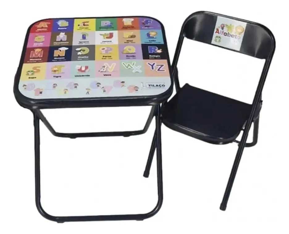 Mesa Infantil Didatica Criança Bebê Brinquedo Com 1 Cadeira Preto