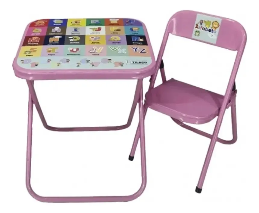 Mesa Infantil Didatica Criança Bebê Brinquedo Com 1 Cadeira Rosa