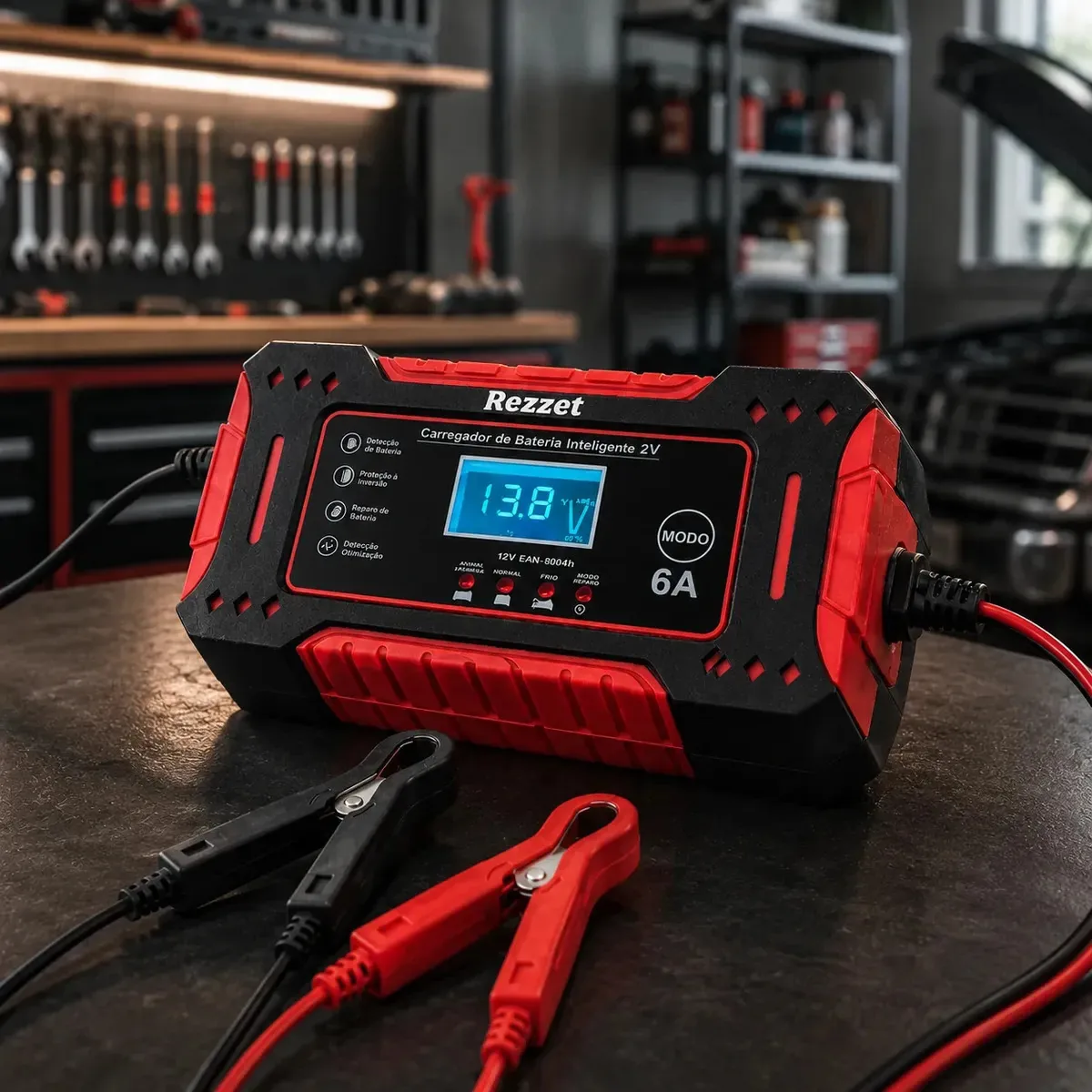 Carregador de Bateria Automotiva Rezzet 6A Bivolt, Todos Veículos Carro, Moto e Caminhão