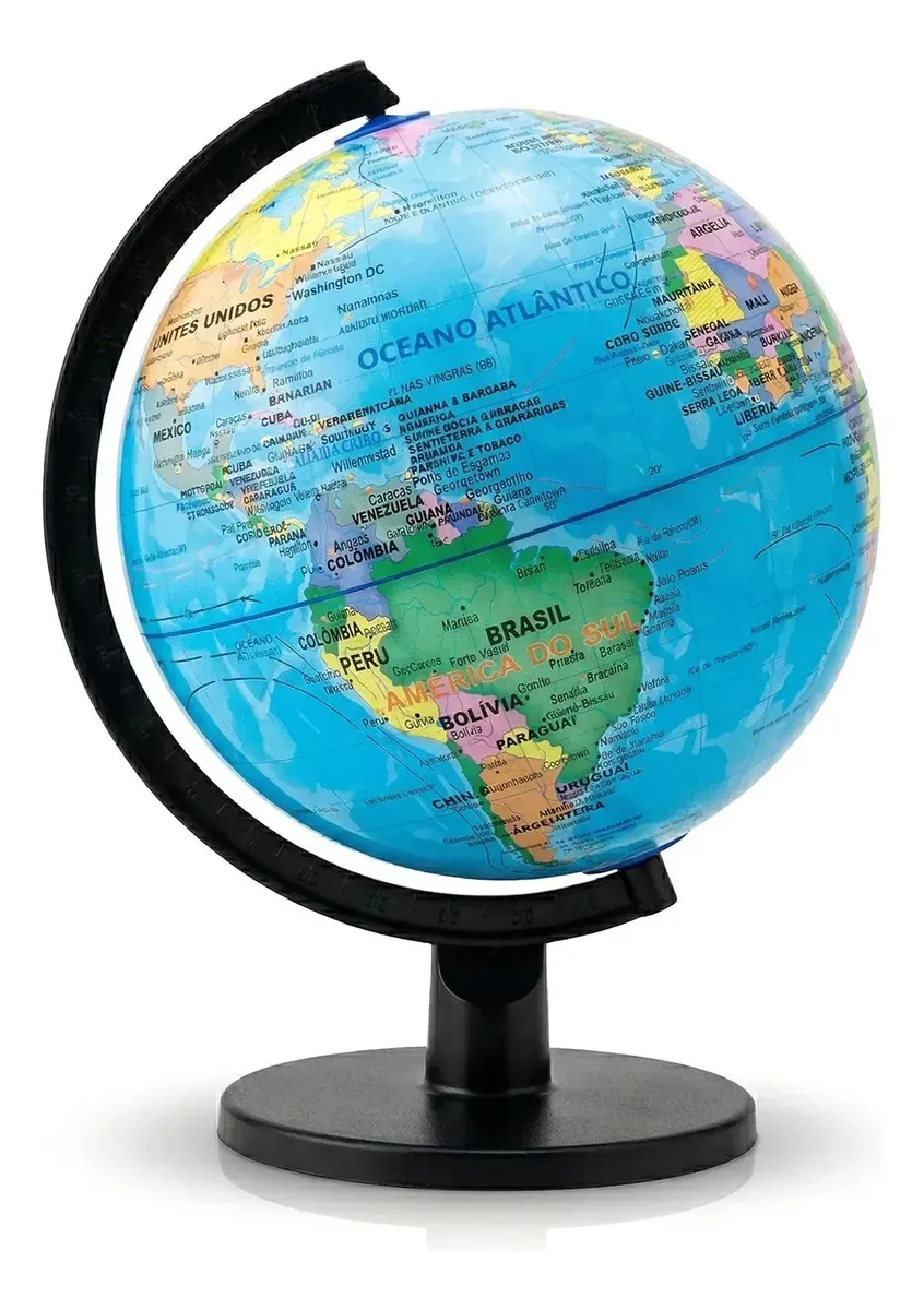 Globo Terrestre Educacional Giratório de 25 cm, Azul e Preto