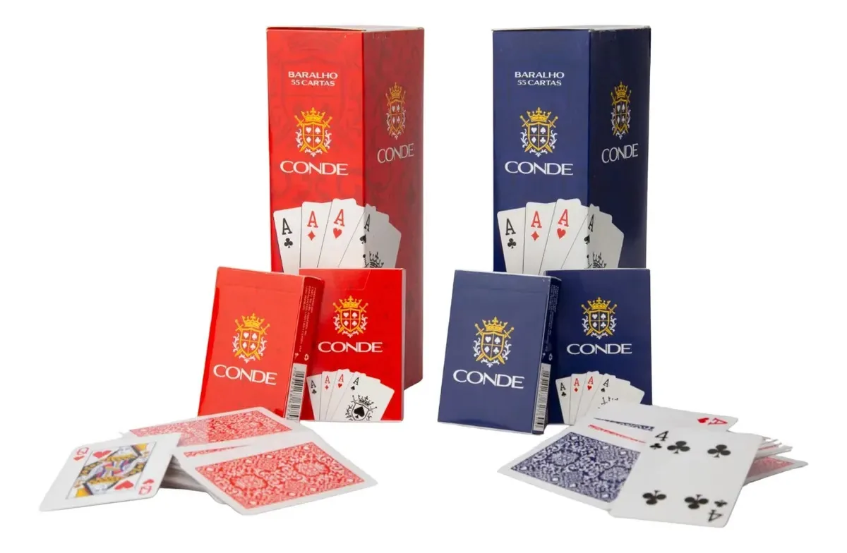 Baralho Conde 52 Cartas Tradicional Plastificado Dorso Vermelho Idioma Português