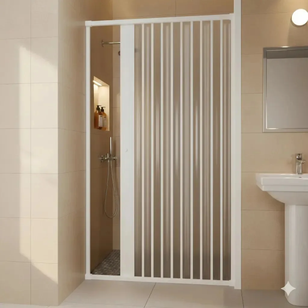 Box Sanfonado Pvc 1,15 L X 1,85 A Para Banheiro Kit Completo Armação Branco Painel Branco