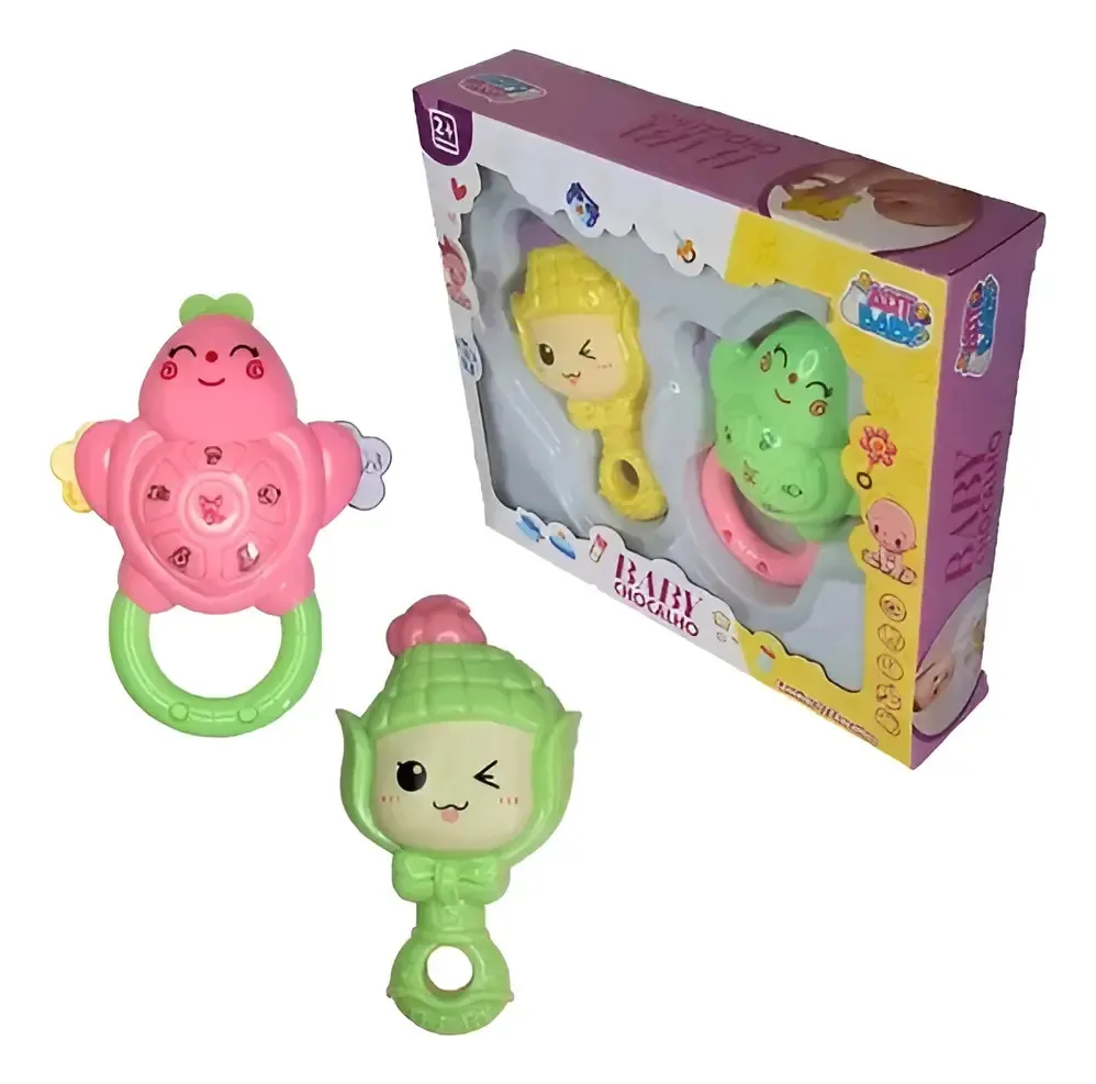 Kit Chocalhos Bebê Com 2pcs Baby Chocalho Divertido Infantil Sortido Bichinhos