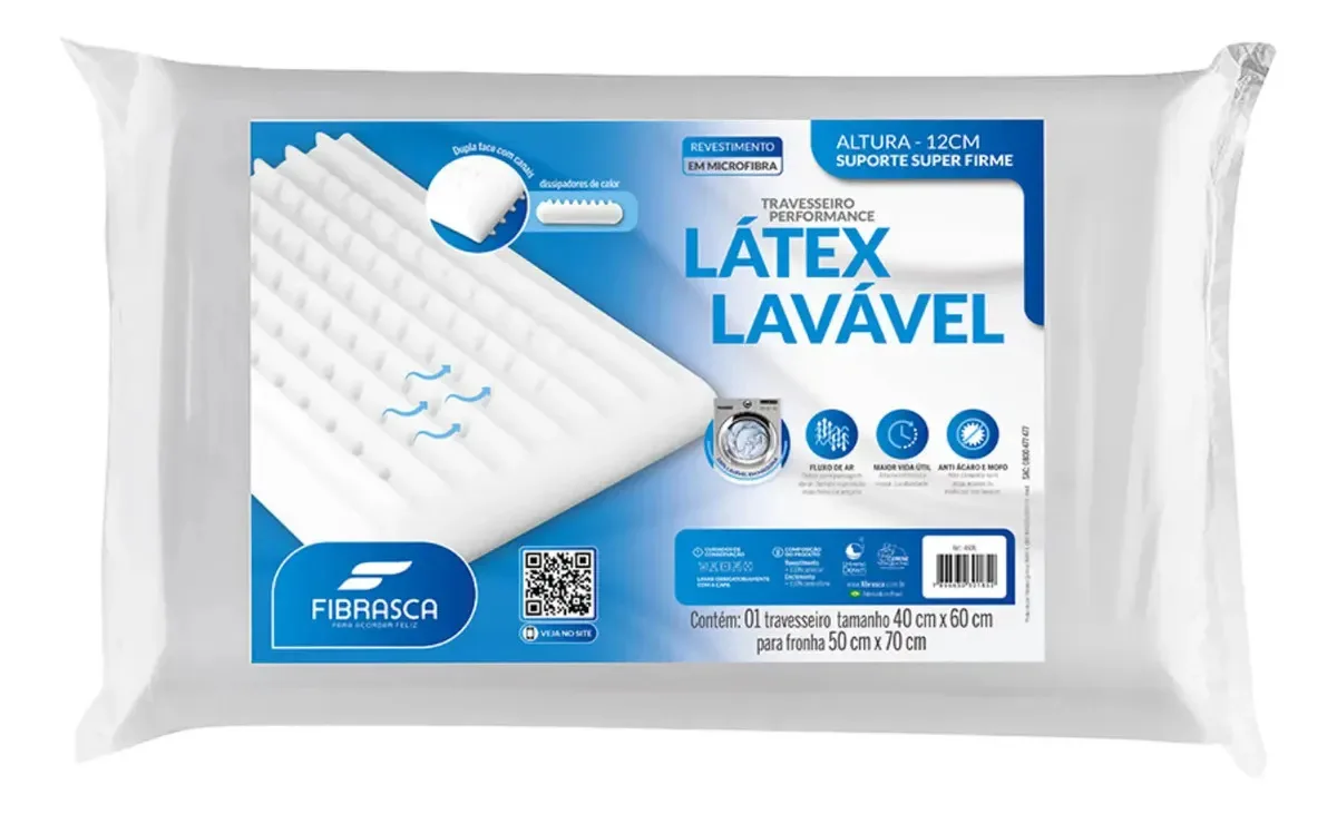 Travesseiro Fibrasca Performance De Látex Sintético Lavável Branco