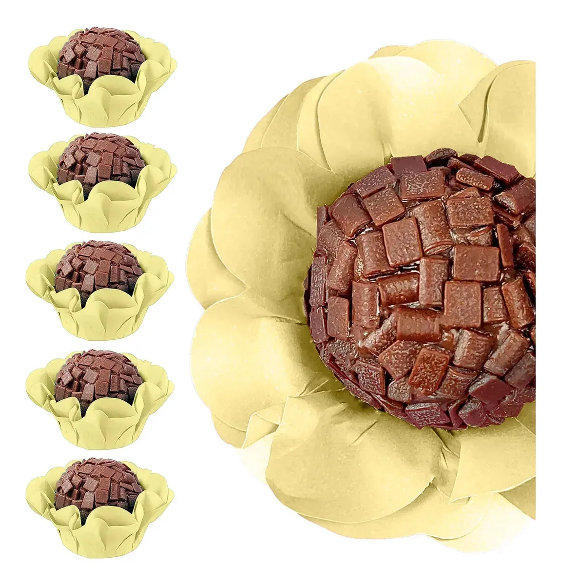 Kit 40 Forminha Flor Candy Color Brigadeiro Doces Finos Luxo Amarelo