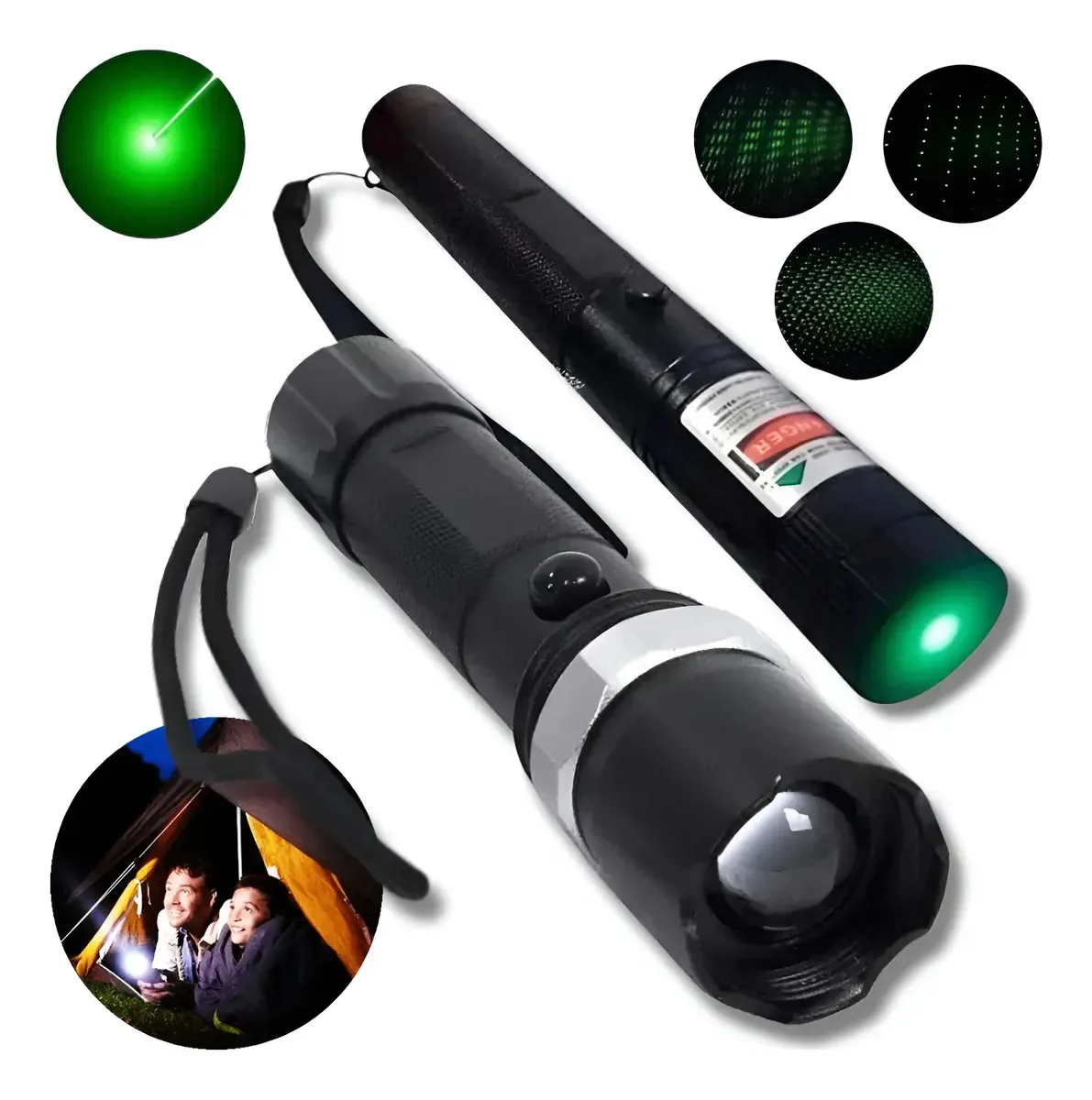 Kit Caneta Laser Pointer Verde Forte + Lanterna Tática Swat Verde