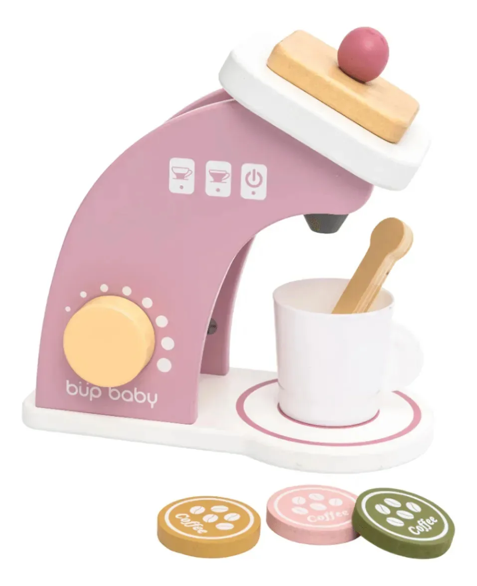 Brinquedo De Madeira Kit Máquina De Café Rosa Büp Baby
