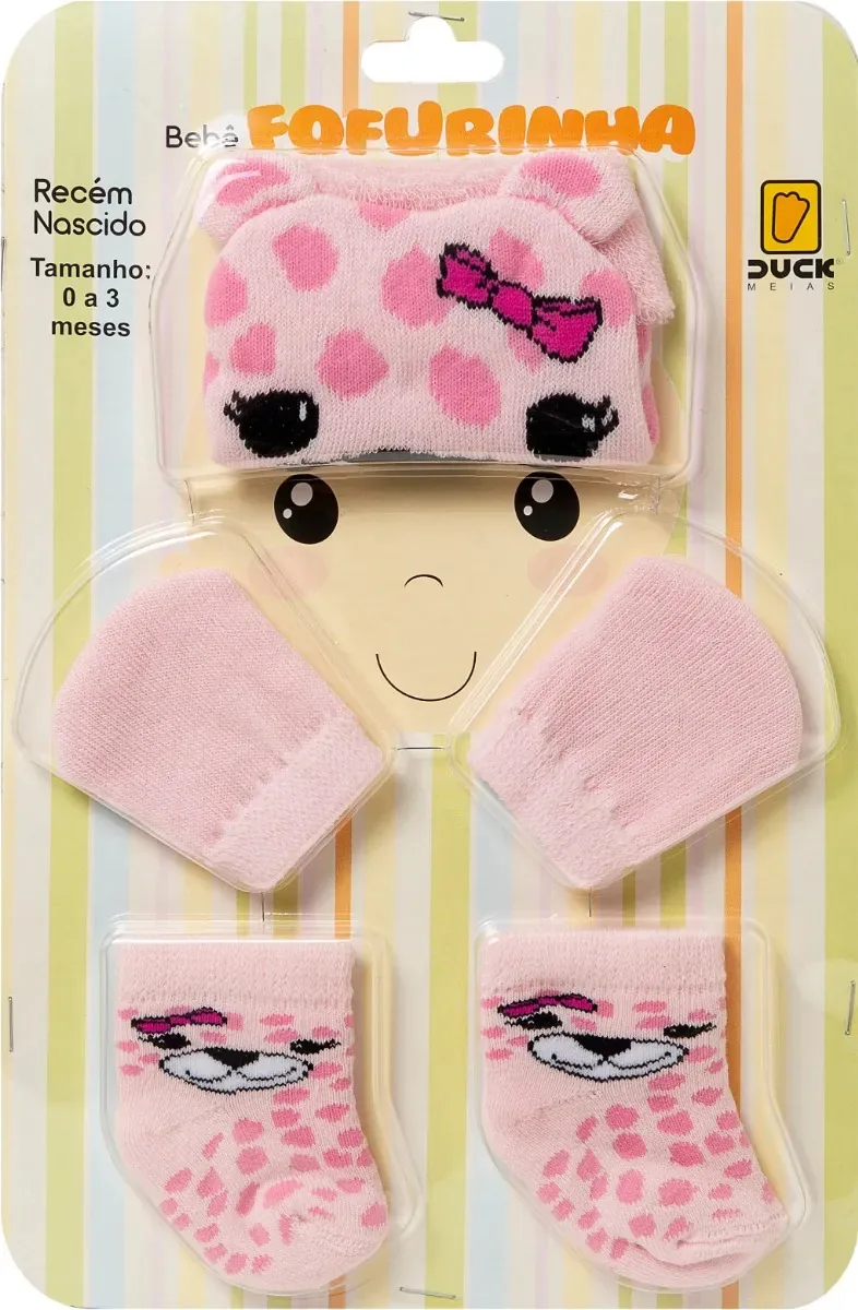 Kit Maternidade Meia Touca Luva - Bebê Recém-nascido Cor Rosa 12 Tamanho Recém Nascido