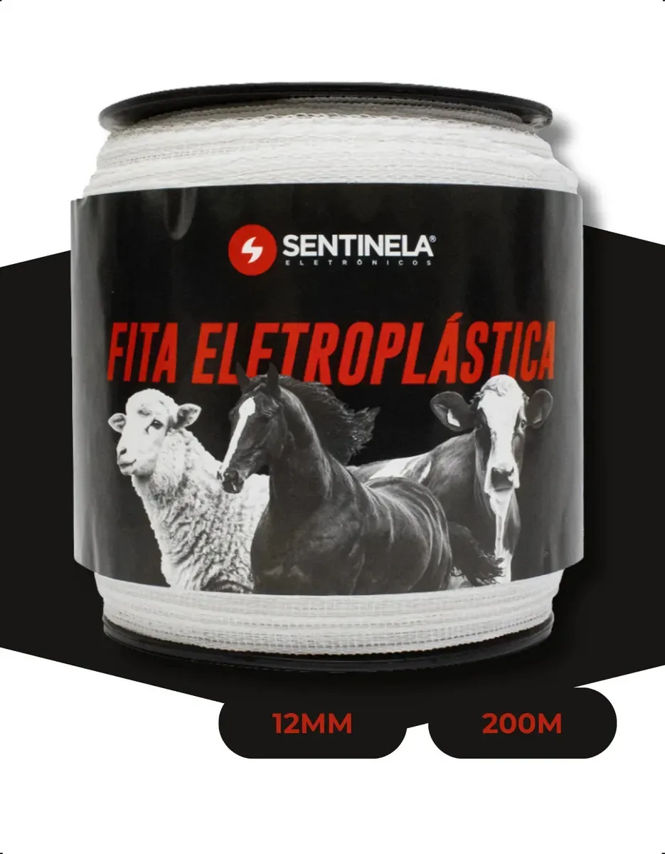 Fita Eletroplástica Cerca Elétrica Rural Sentinela 12mm 200m 4 Fios Aço Inox Alta Visibilidade e Qualidade Para o Manejo de Gado Boi Ovinos Suinos Equinos