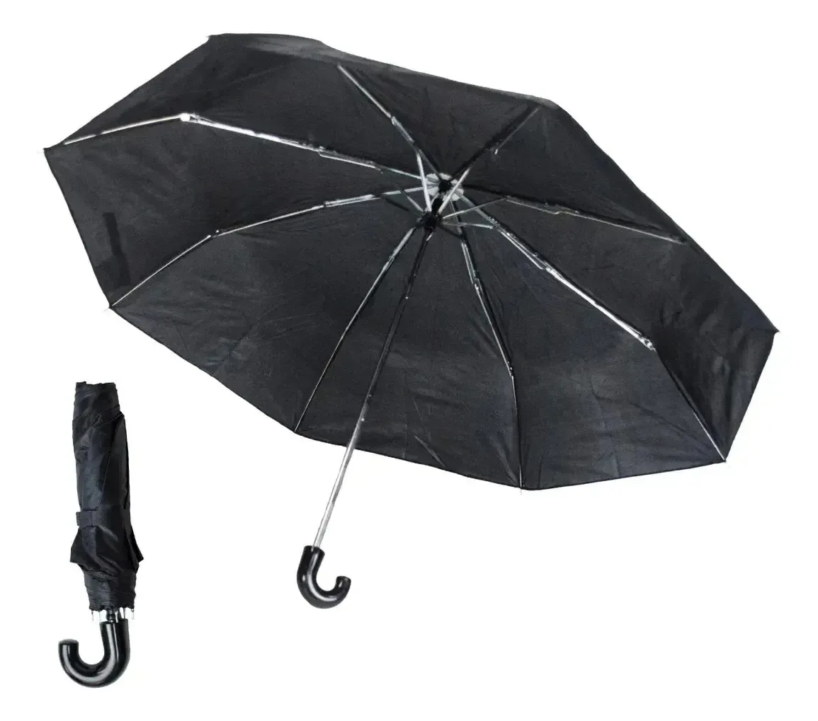 Kit 5 Guarda Chuvas Cabo Curvo Compacto Atacado Preto Liso