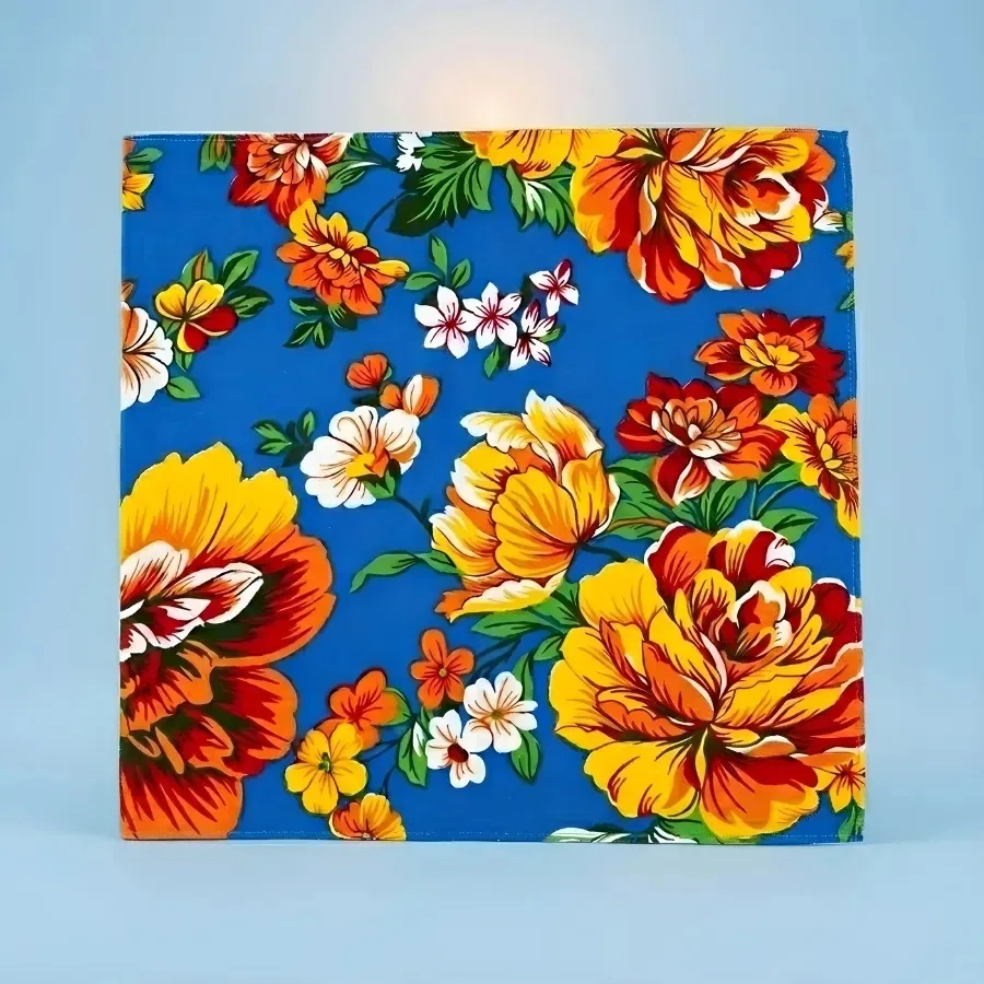 Guardanapo Chita Azul Com Flores Amarelas - 40x40cm - 4 Un Azul Flores Amarelas