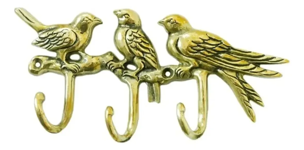 Porta Chaves Passarinhos Bronze Decorações Cabide 3 Ganchos