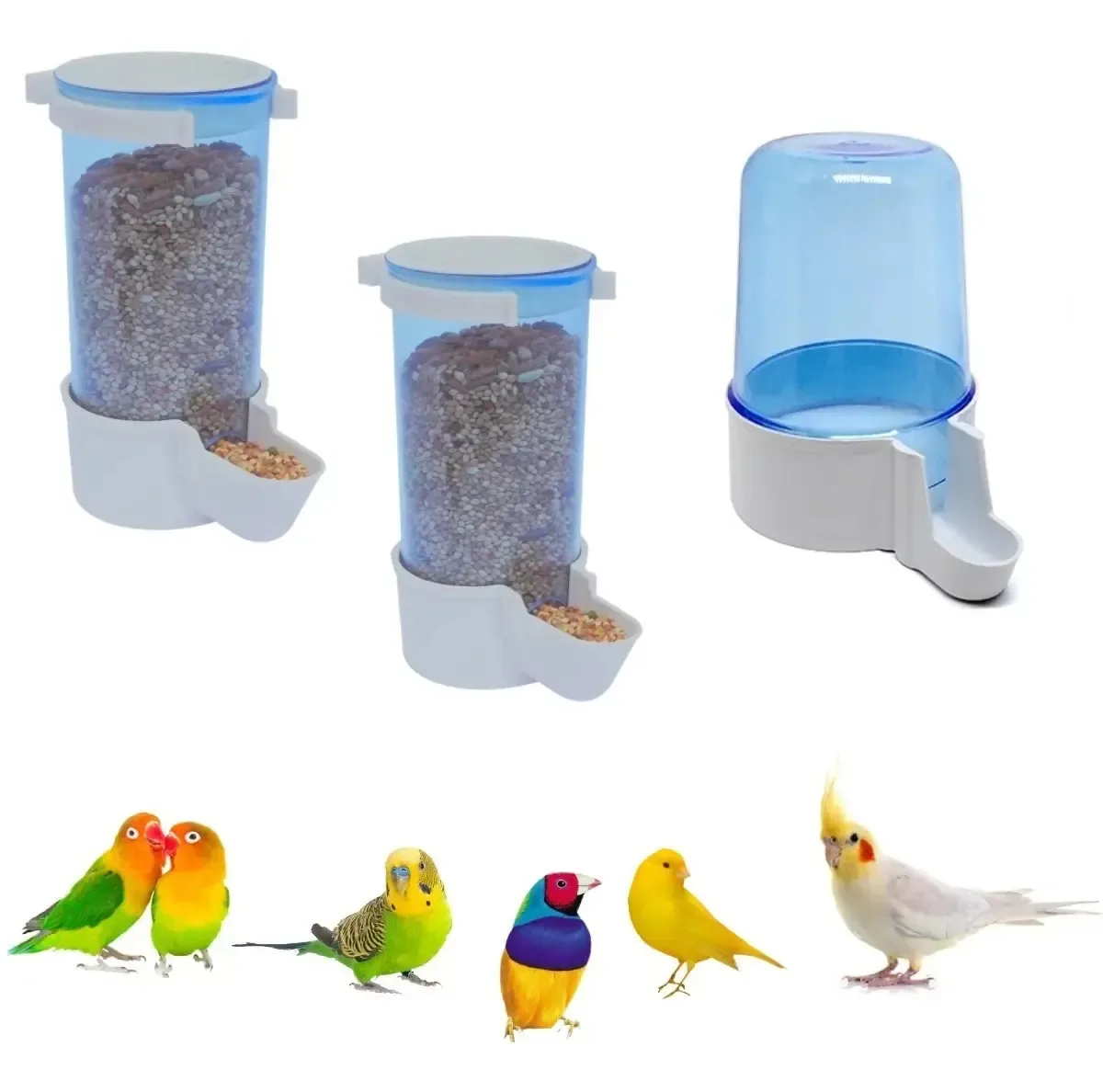 2 Comedouros 1 Bebedouro Automático Aves Passaros Calopsita Azul