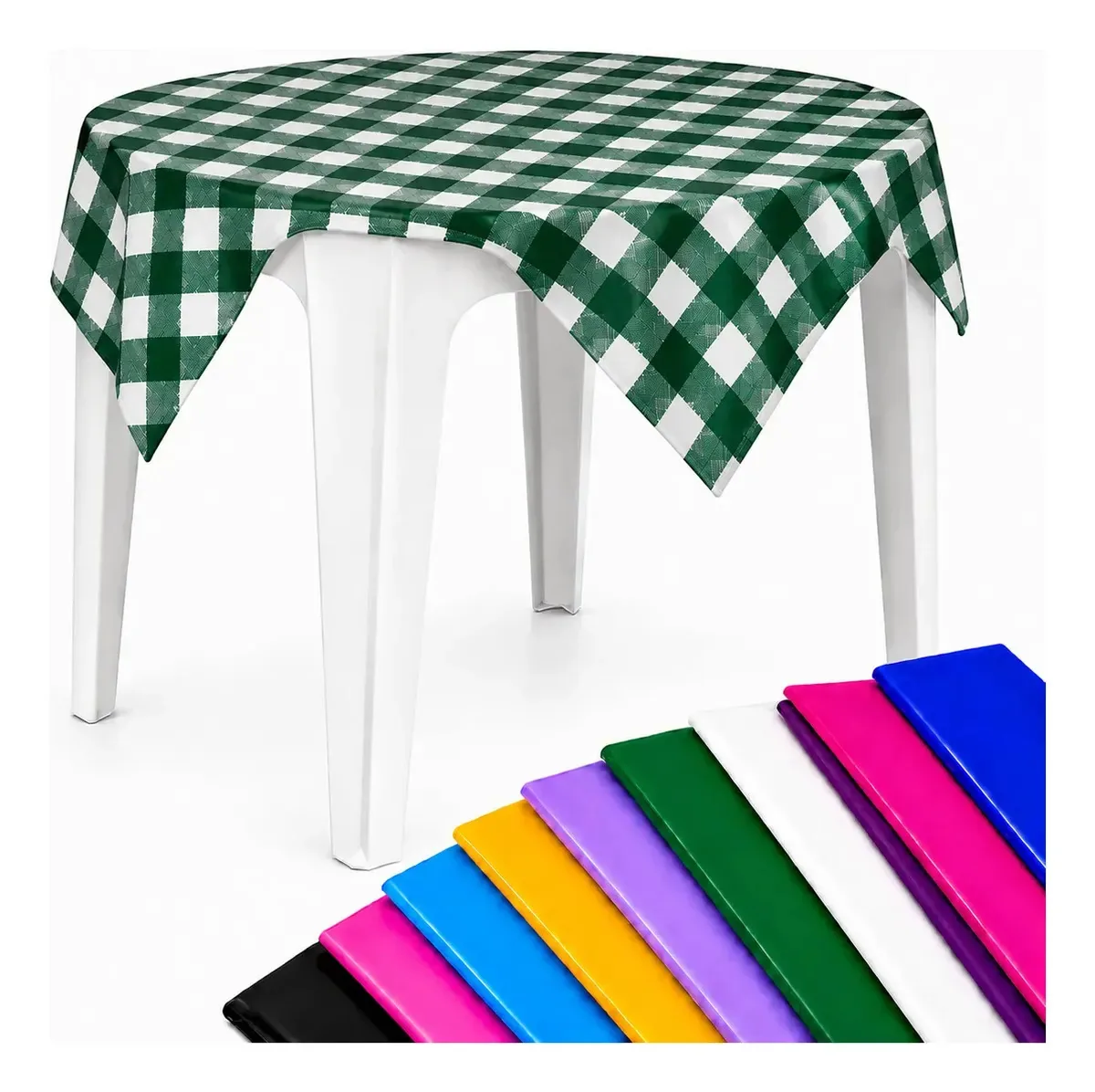 10 Toalhas Mesa Perolizadas 78x78 Descartável Festas Xadrez Verde