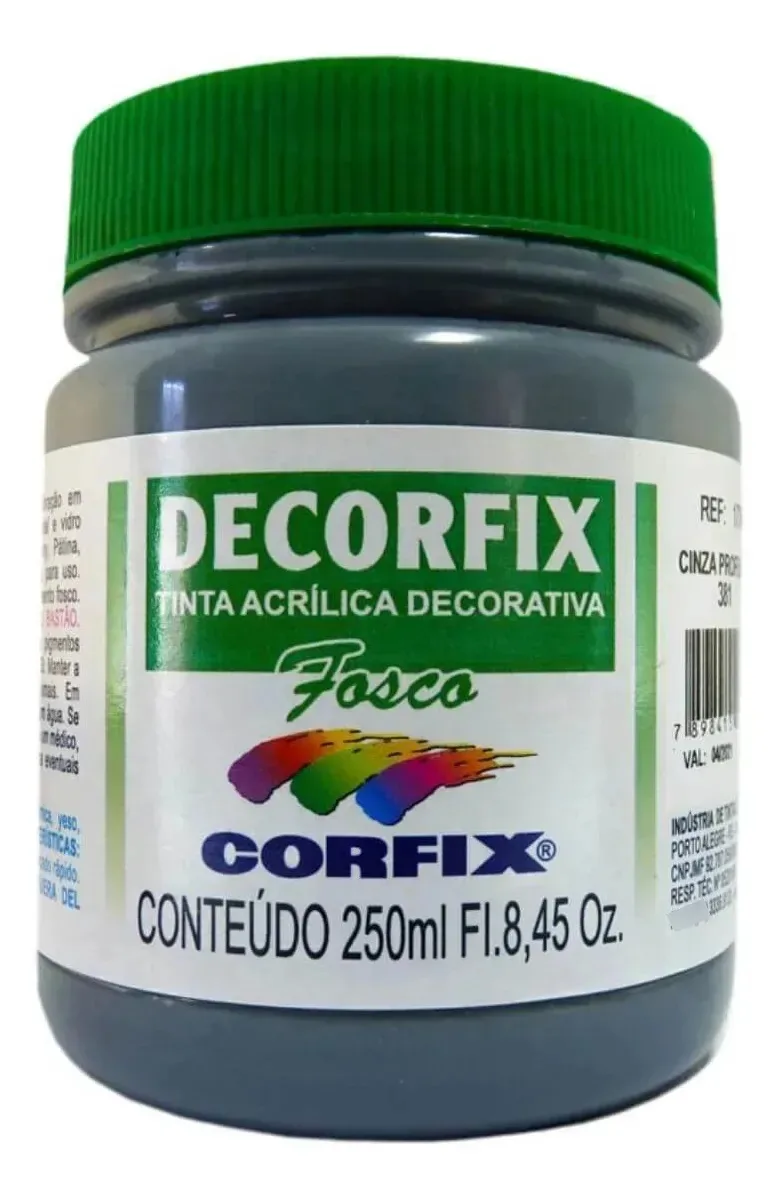 Tinta Acrílica Fosca Corfix 250ml Para Arte E Artesanato Cinza Profundo