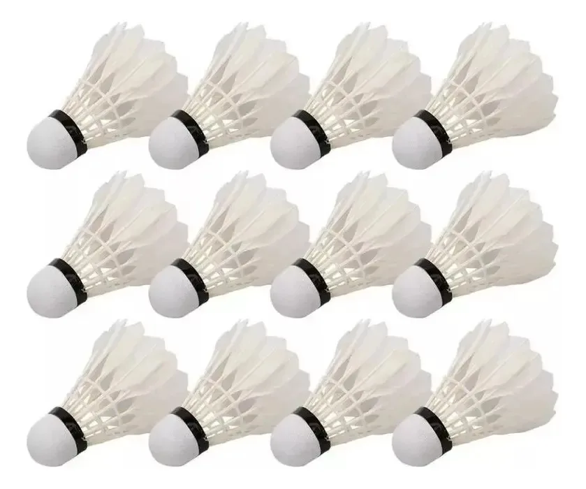 Kit Peteca Badminton Pena De Ganso Branca Tubo 12 Unidades