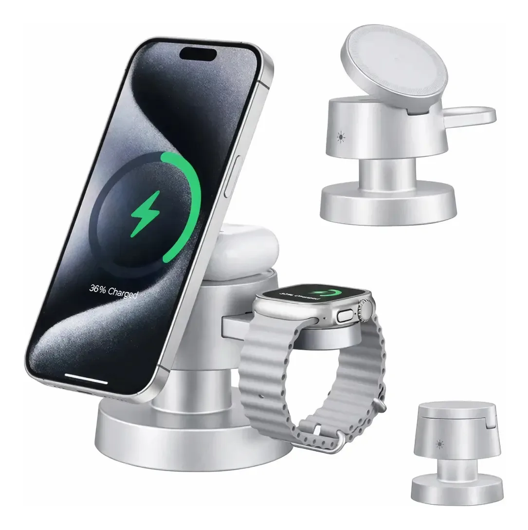 Carregador Sem Fio Indução Para iPhone Apple 3 X 1 Base Mesa