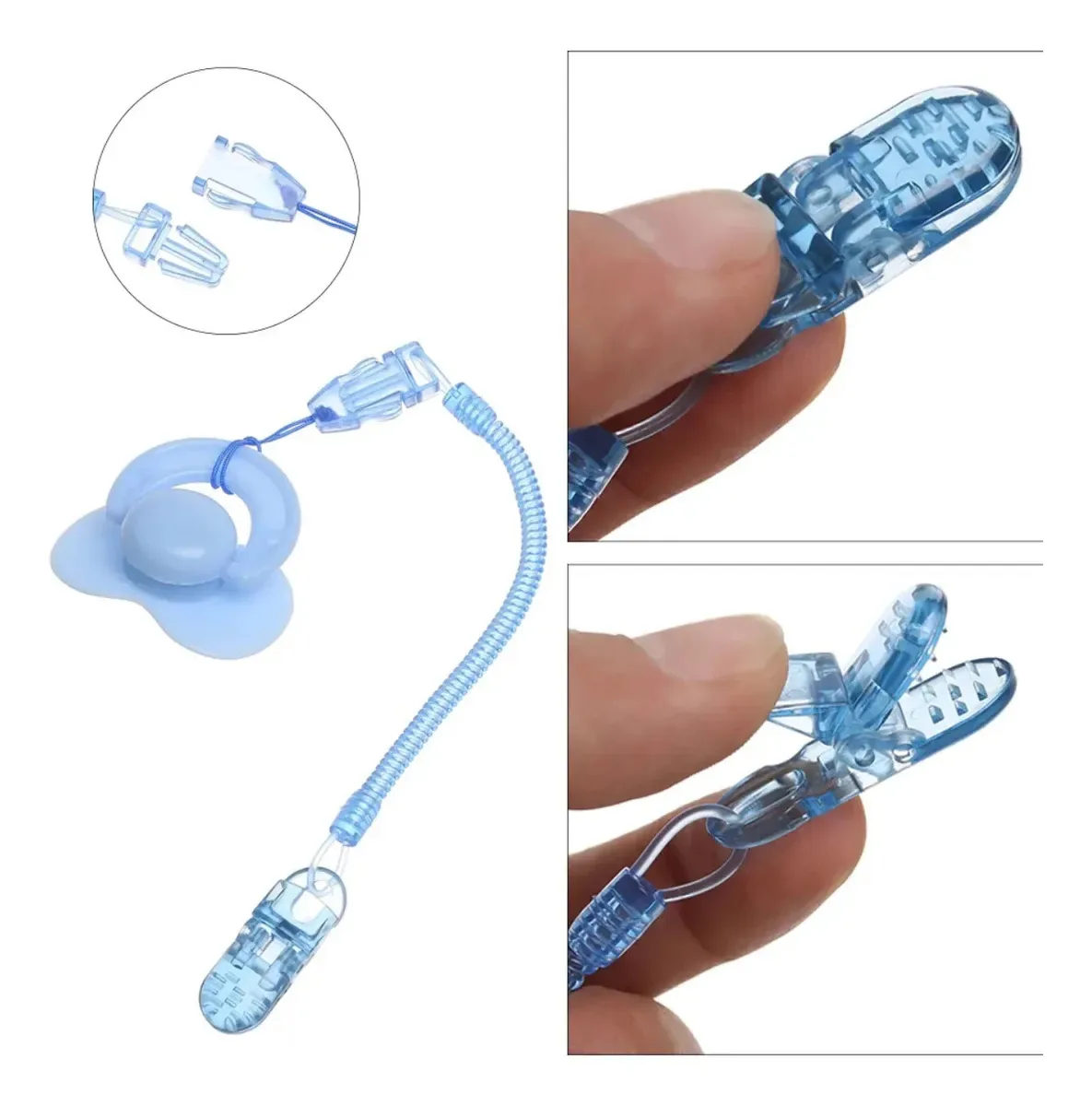 Kit de 5 Prendedores de Chupeta Mola Universal Azuis para Bebê