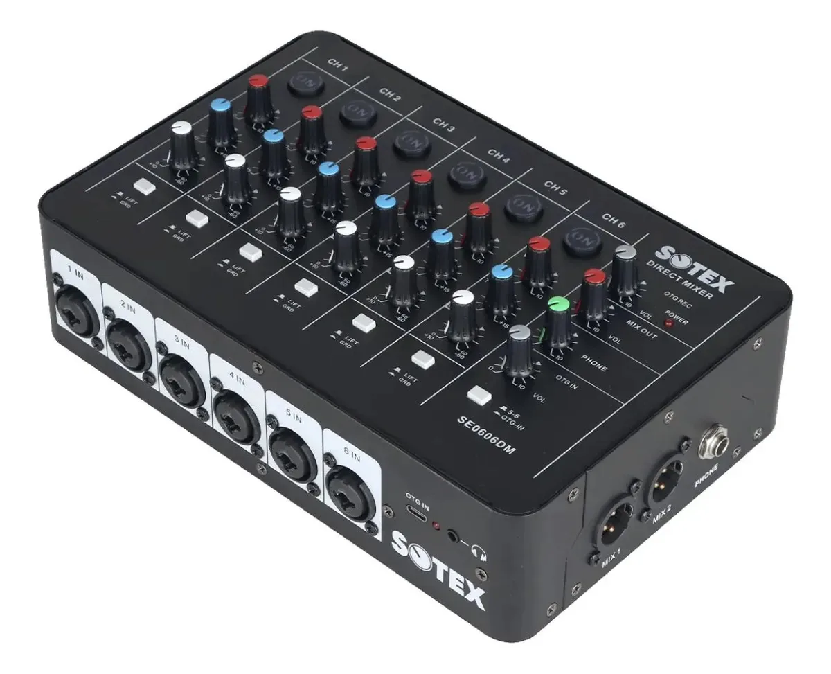 Mesa de Som Analógica Sotex SE0606DM de 6 Canais USB