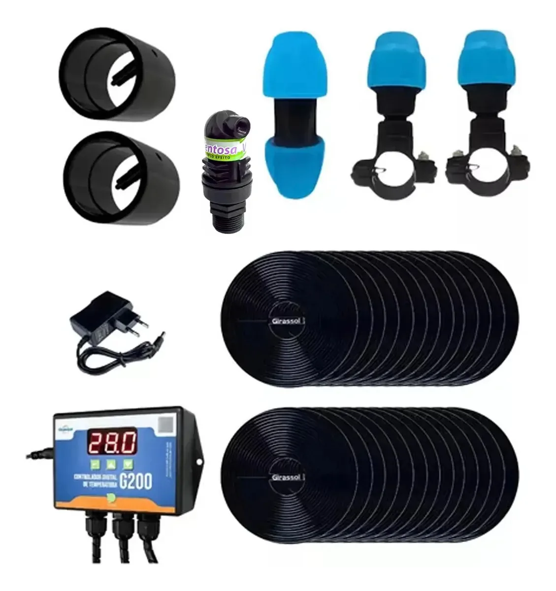 A1 Girassol Aquecedor Piscina 104m³ 26 Placas + Controlador