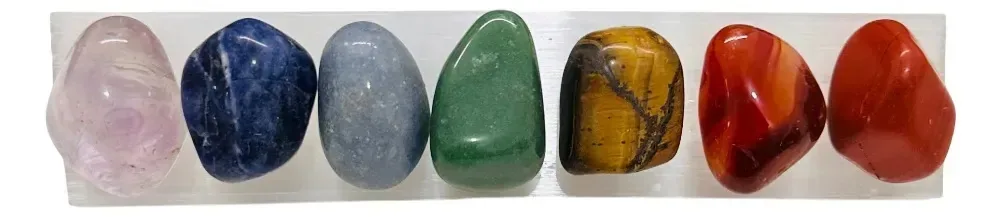 Kit 7 Chakras Com Barra Selenita, Pedras Roladas