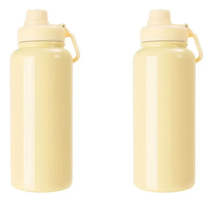 Kit 2 Garrafas Squeezes Sublimação Térmica Com Tampa 900ml Amarelo