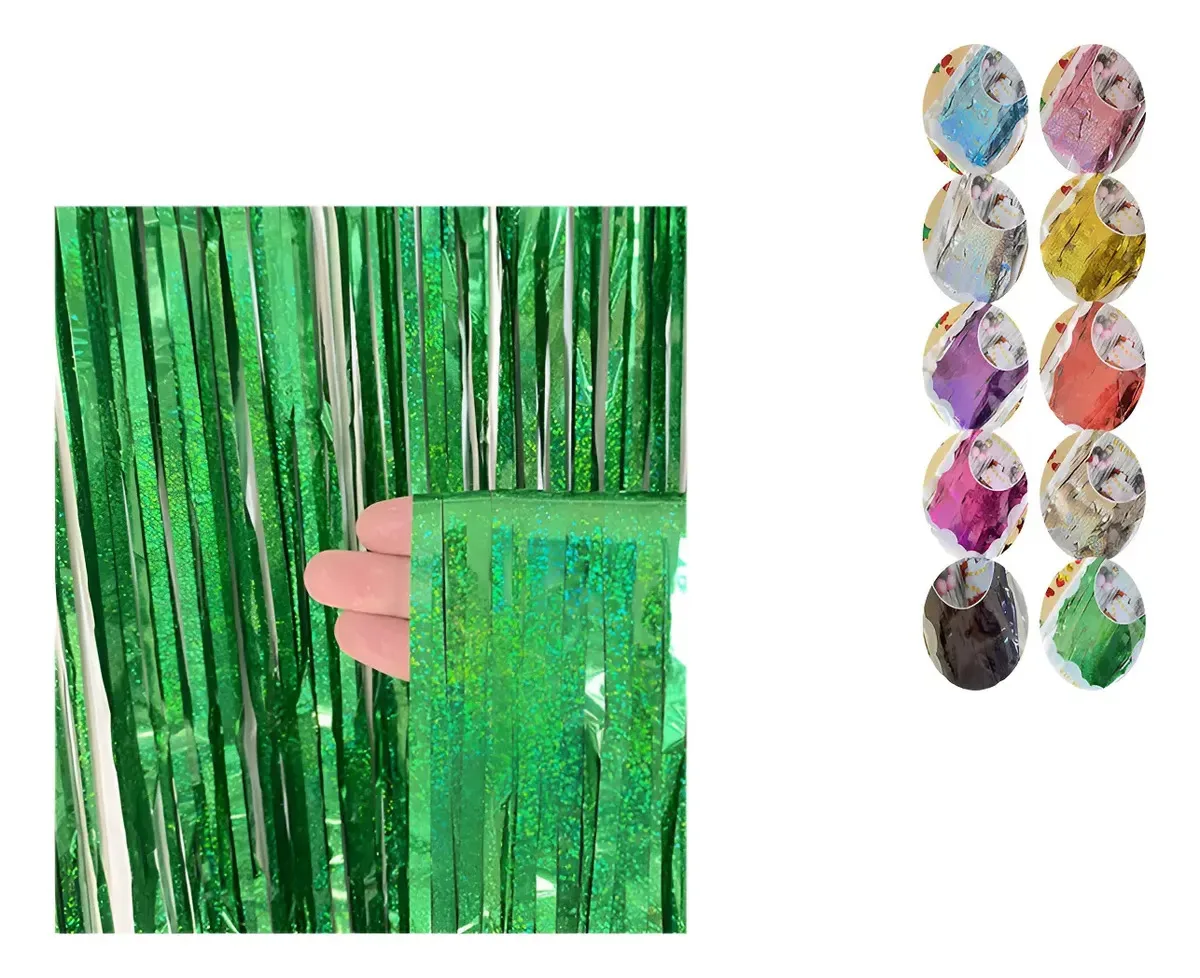 Kit 2 Cortinas Metalizadas Para Casamento E Aniversário Cor Verde